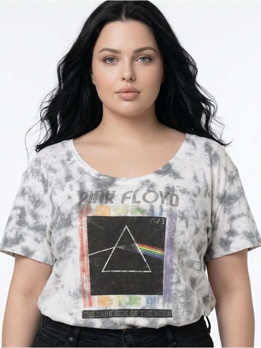 KNIT RIOT | PINK FLOYD Scoopneck Tie Dye Gray & White Band Tee Women’s Size XS
